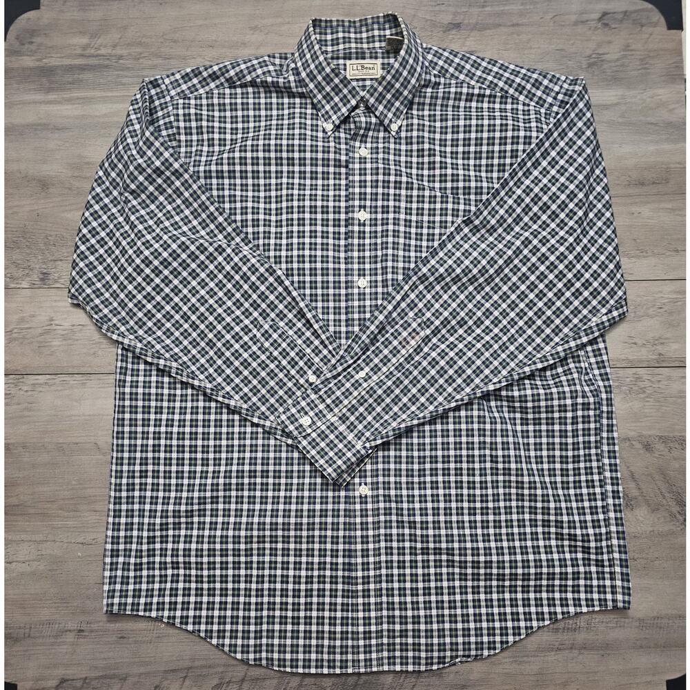 L.L. Bean Traditional Fit Plaid Button-Down Shirt Men's Large Green White Yellow